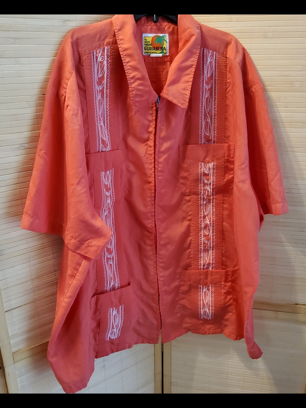 Guayabera By Haband Mens 80s Miami Cuban Short Sleeve Salmon Embroidery